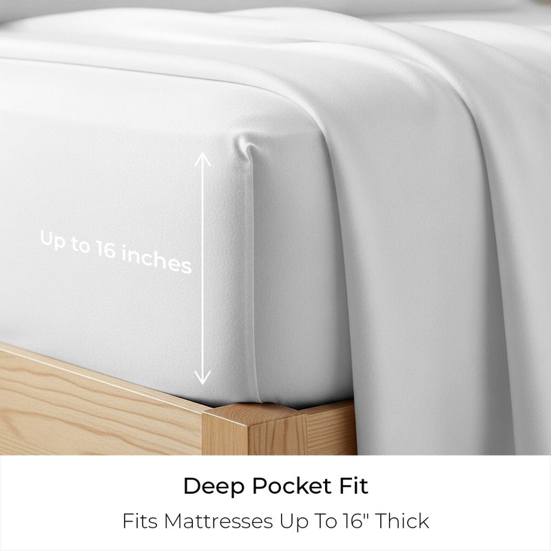 Mellanni Cotton Flannel Sheet Set - Double Brushed for Added Softness & Comfort - Deep Pocket Fitted Sheet up to 16" - 4 Piece Set (Full, White) - Image 4